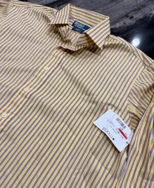 Polo Ralph Lauren Regent Classic Fit Dress Shirt 17 36/37 Yellow Blue Stripe NWT